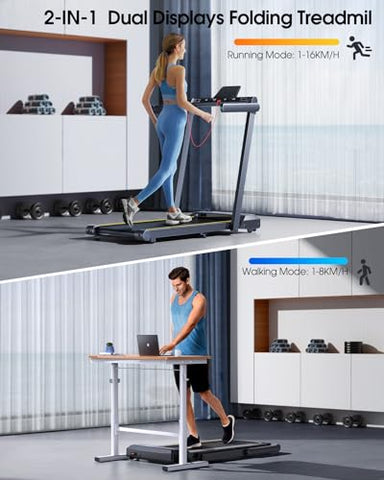 2-in-1 Folding Treadmill, 2.5HP, Dual LED, Bluetooth, 12 Modes, Remote Control