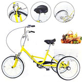 WooDerson 20 Inch Tricycle For Adults, Foldable 3 Wheel Bike Max Load 110Kg, Carbon Steel, Yellow Bicycle 1 Speed, With Basket, Elderly Friendly, For Park Shopping Exercise Etc