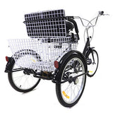 20 Inch Tricycle for Adults Gearless Aluminium Adult Bicycle Shopping with Basket Child Seat Single Speed Wheel Bicycle for Adults Comfort Bicycle Outdoor Sports City Urban Black