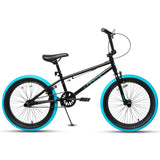 AVASTA 20 Inch Freestyle BMX Bicycle Big Kids Teenager Bike for Age 6 7 8 9 10 11 12 13 14 Years Old Boys Girls Teen Youth Adult and Beginner-Level Rider with 4 Peg, Black with Blue Tires