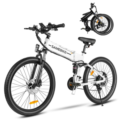 SAMEBIKE Electric Bike For Adults, 48V 14AH Removable Battery Folding Full Suspension Softtail Mountain Ebike Wtih High-speed Motor 20 * 2.35 inches Tyre, Long range 25 miles, 7 Speed Flywheels