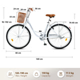 Viribus Vintage Ladies Bike with Basket, 26 Inch Girl’s Bike Dutch Style City Bicycle with Carbon Steel Frame Dual V Brakes, Single Speed Women’s Comfort Bike with Adjustable Seat & Handlebars, White