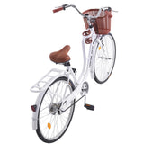 BSTSEL 26 Inch Wheels Vintage bike Fabric Bike City Classic Bicycle, Retro Bicycle With 1 Speed Shimano Gears, Sprung Saddle, Rack And Front Basket Formal Road Bike For Woman (White)