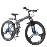 BSTSEL 26 Inch Adult Folding Mountain Bike, Dual Suspension Mountain Bikes with 26 Inches 3-Spoke Wheel, Shimano 21 Speed Mens and Womens Foldable Mountain Bicycle (26 Inch Black& Blue)