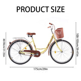 TRIOBLADE Vintage Ladies Bike with Basket Hybrid Bicycle for Women 26 Inch Wheel Lightweight Commuter City bike 17" Frame