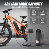 VARUN Electric Bikes for Adults, 26''*4.0 Fat Tire Electric Mountain Bike with 48V/13Ah Lithium Battery, LCD Display with 5-PAS, E-fatbike with 4 Riding Mode, Mileage 100KM